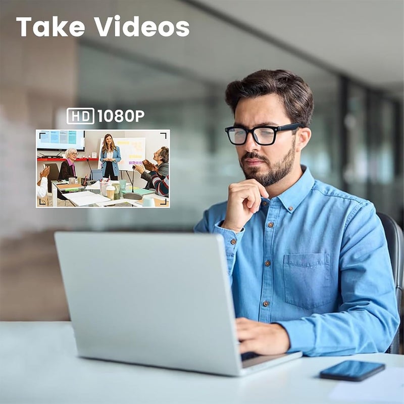 QJF Camera Glasses for Vlogging & Computer, Blue Light Filtering Smart Glasses with 1080P Recording, Hands-Free & App Preview, Voice Control - Image 3